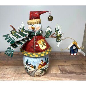 Handcrafted Wood & Metal Winter Wonderland Snowman Decorative Art Figurine
